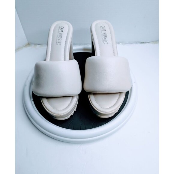 Cape Robbin Womens White Chunky Platform Heel Slide Sandals Size 8 Vegan Leather - Picture 1 of 7